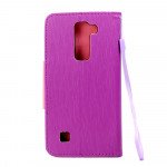 Wholesale LG Tribute 5 K7 Color Flip Leather Wallet Case with Strap (Purple Pink)